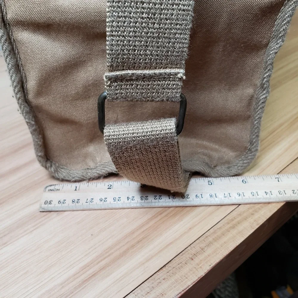 Vintage Ralph Lauren Canvas Messenger Bag Tan Brown Utilitarian Office Travel